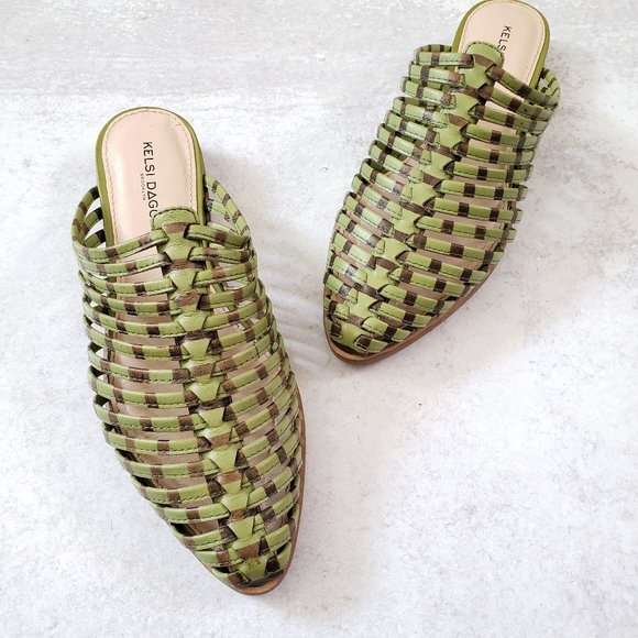 Kelsi Dagger Brooklyn Seba Leather Woven Mules Slides Slip On Green SZ 6 - Picture 7 of 7